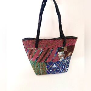 Comeco Vintage 80s Beaded Sequin Patchwork Floral Evening Mini Purse Multi Color